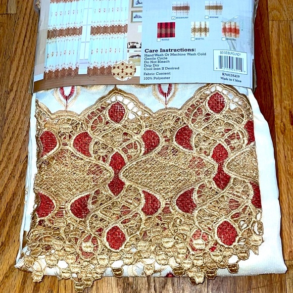 New Burgundyw Gold Macrame Jacquard Print Panel Curtain 2 panels set